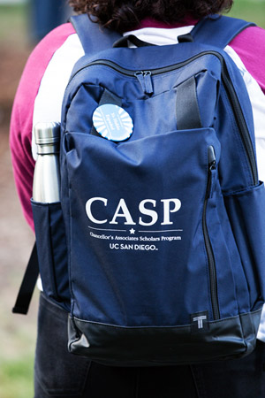 Student wearing CASP UC San Diego backpack